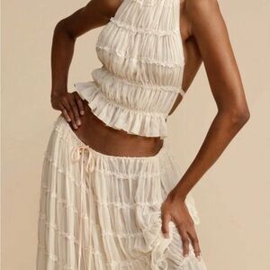Elegant Cream Halter Top and Skirt Set